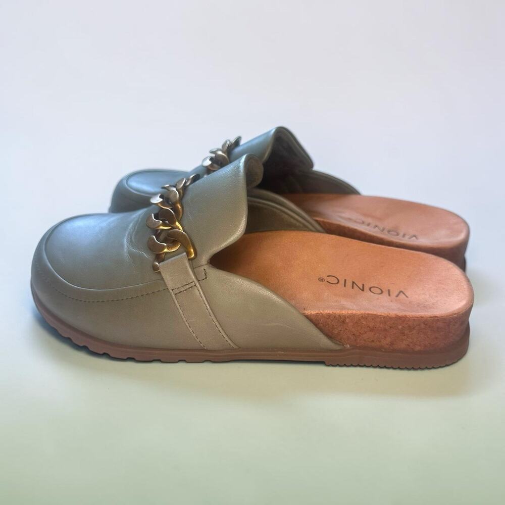 Vionic Georgie Mule Slides Womens 8.5 Olive Green Chain Comfort Loafer Sandals - Picture 2 of 8